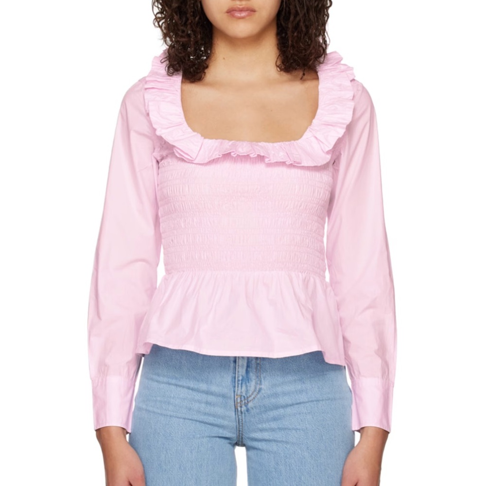 Ganni pink smock blouse